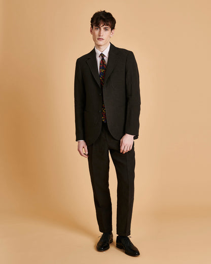Laundered Linen Suit Jacket Dark Olive