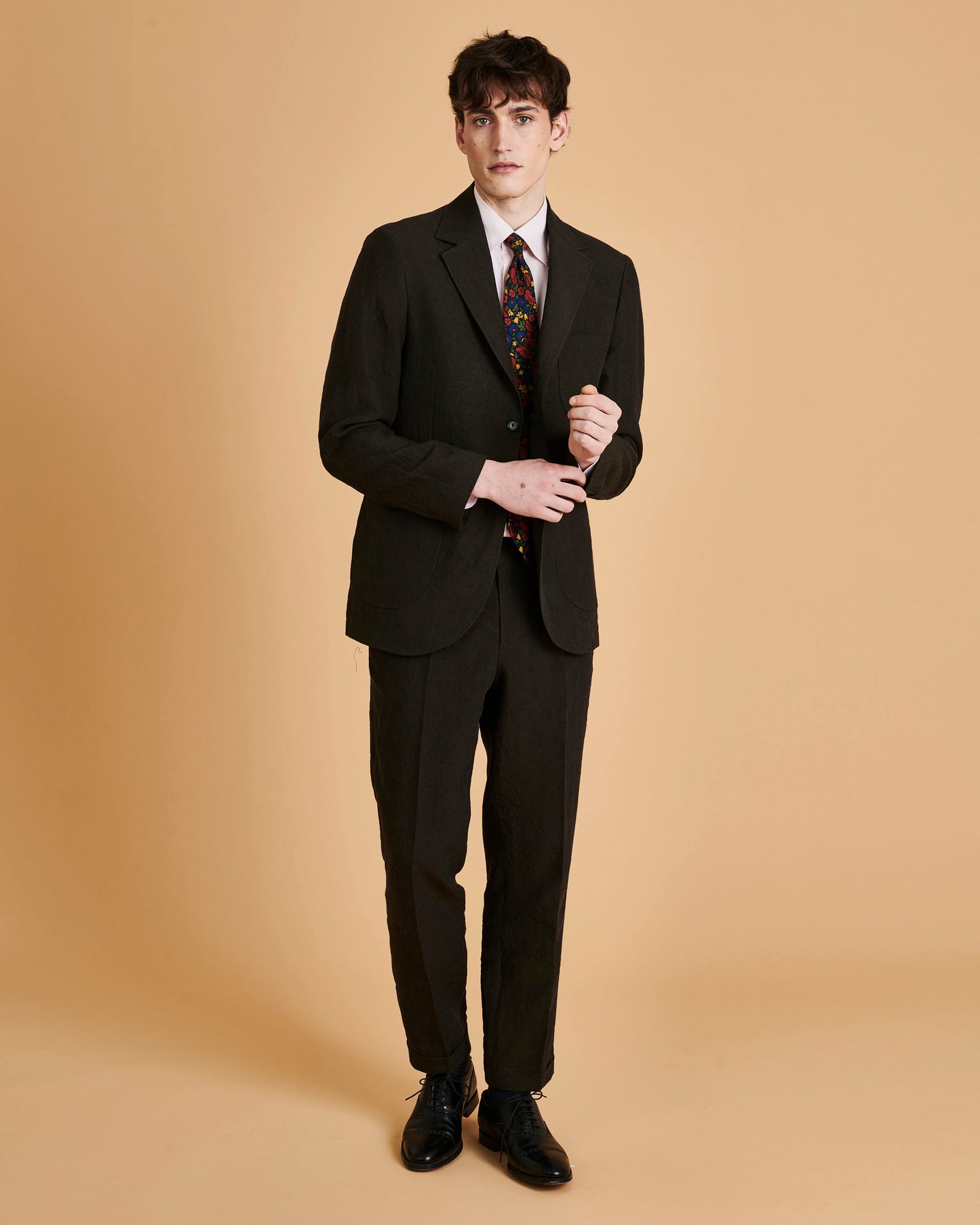 Laundered Linen Suit Trouser Dark Olive