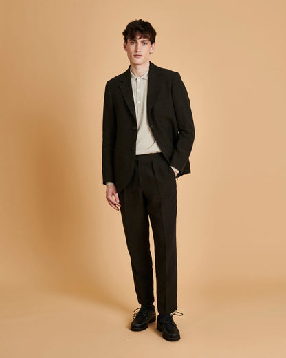 Laundered Linen Suit Jacket Dark Olive