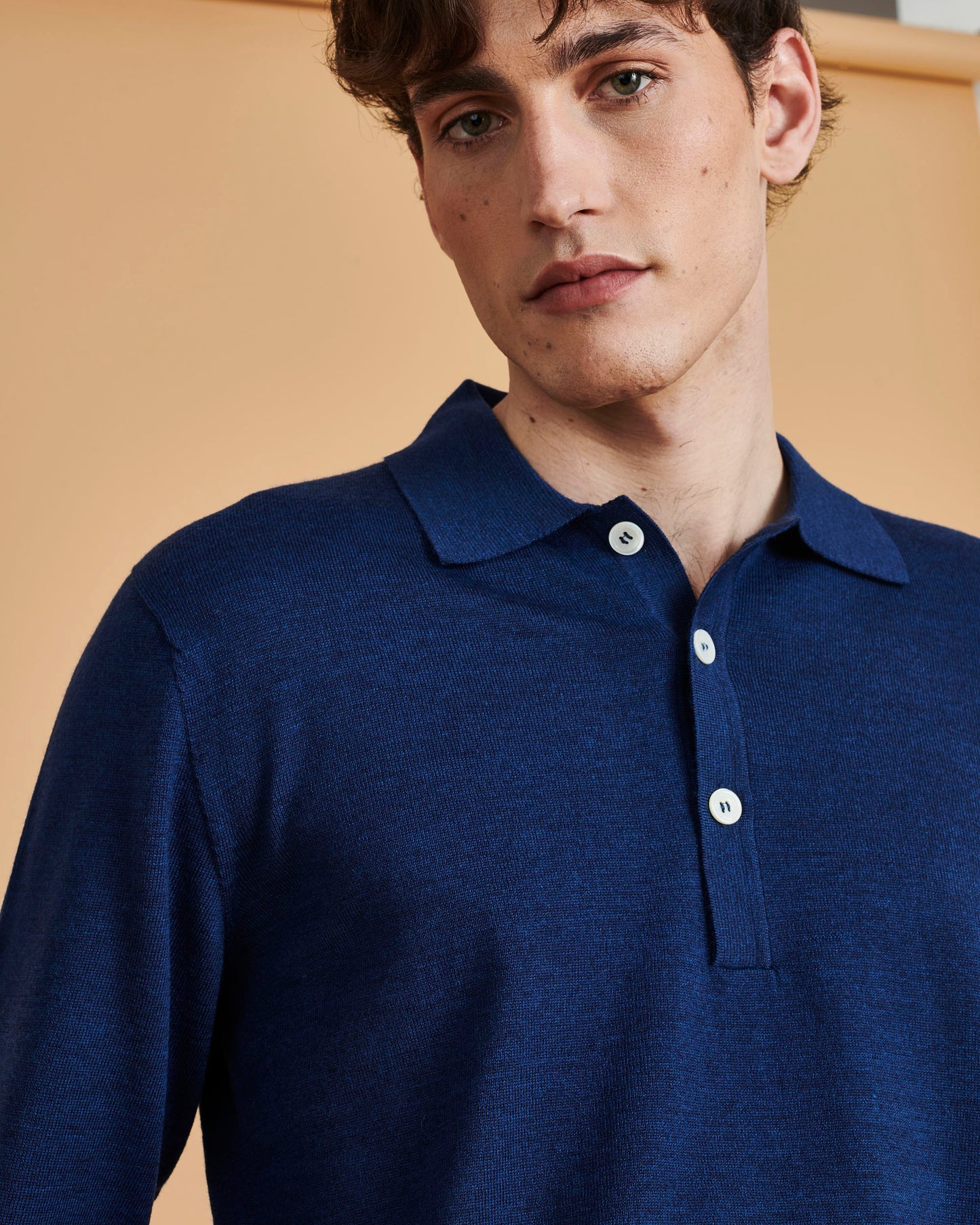 Merino Long Sleeve Polo Egyptian Blue