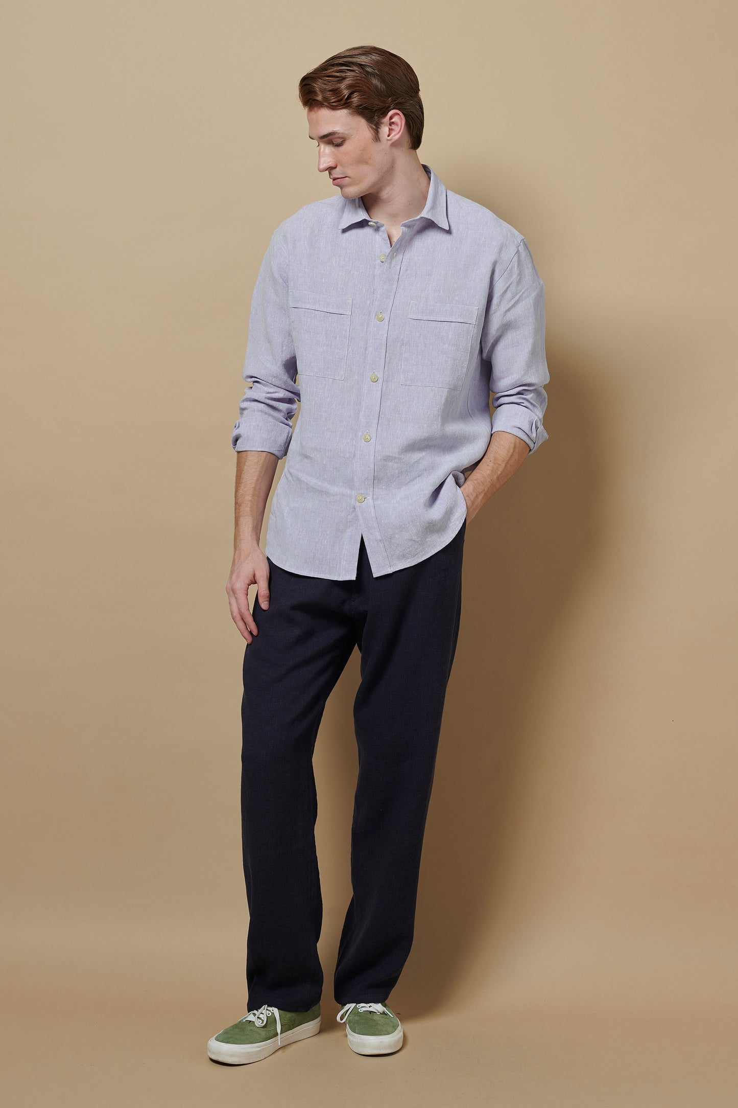 Linen Long Sleeve Utility Overshirt Thistle
