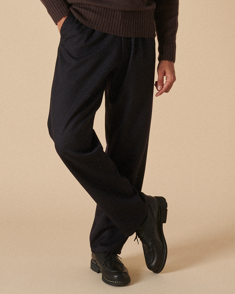 Twill Wool Straight Legs Navy