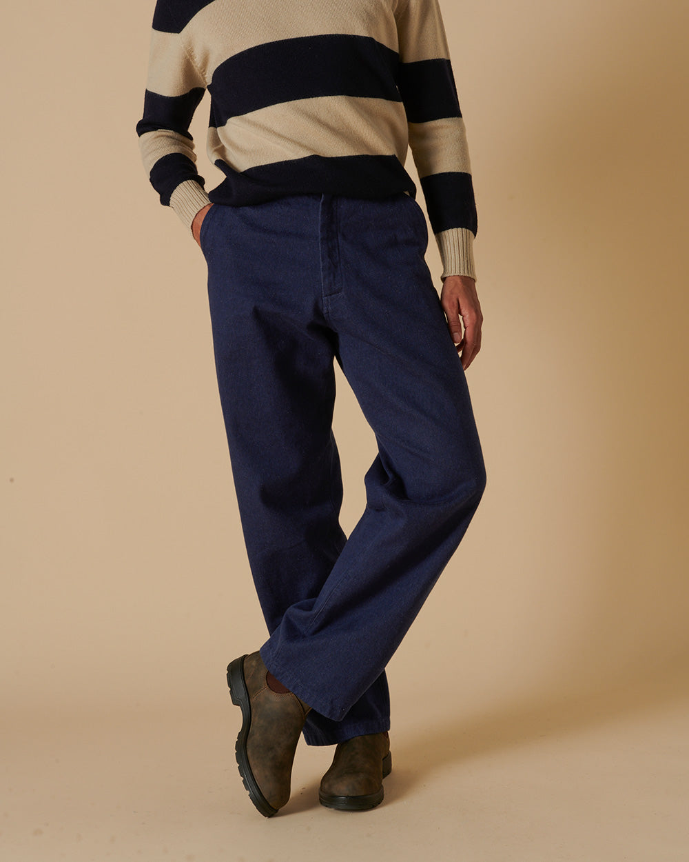Cotton Drill Wide Leg Trousers Indigo
