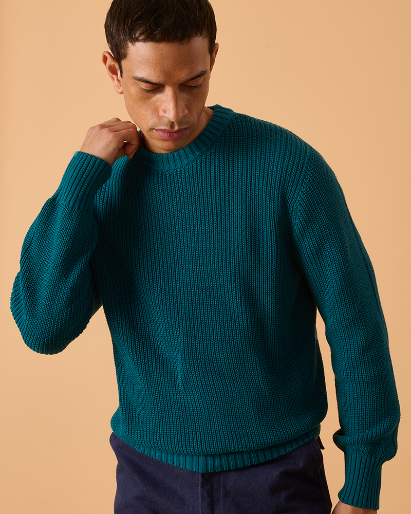 Cotton Fishermans Jumper Deep Teal