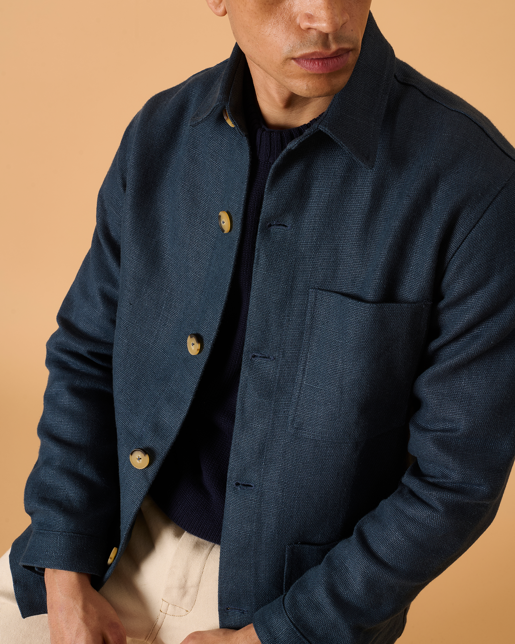 Heavy Linen Railway Jacket French Blue – Original Fibres