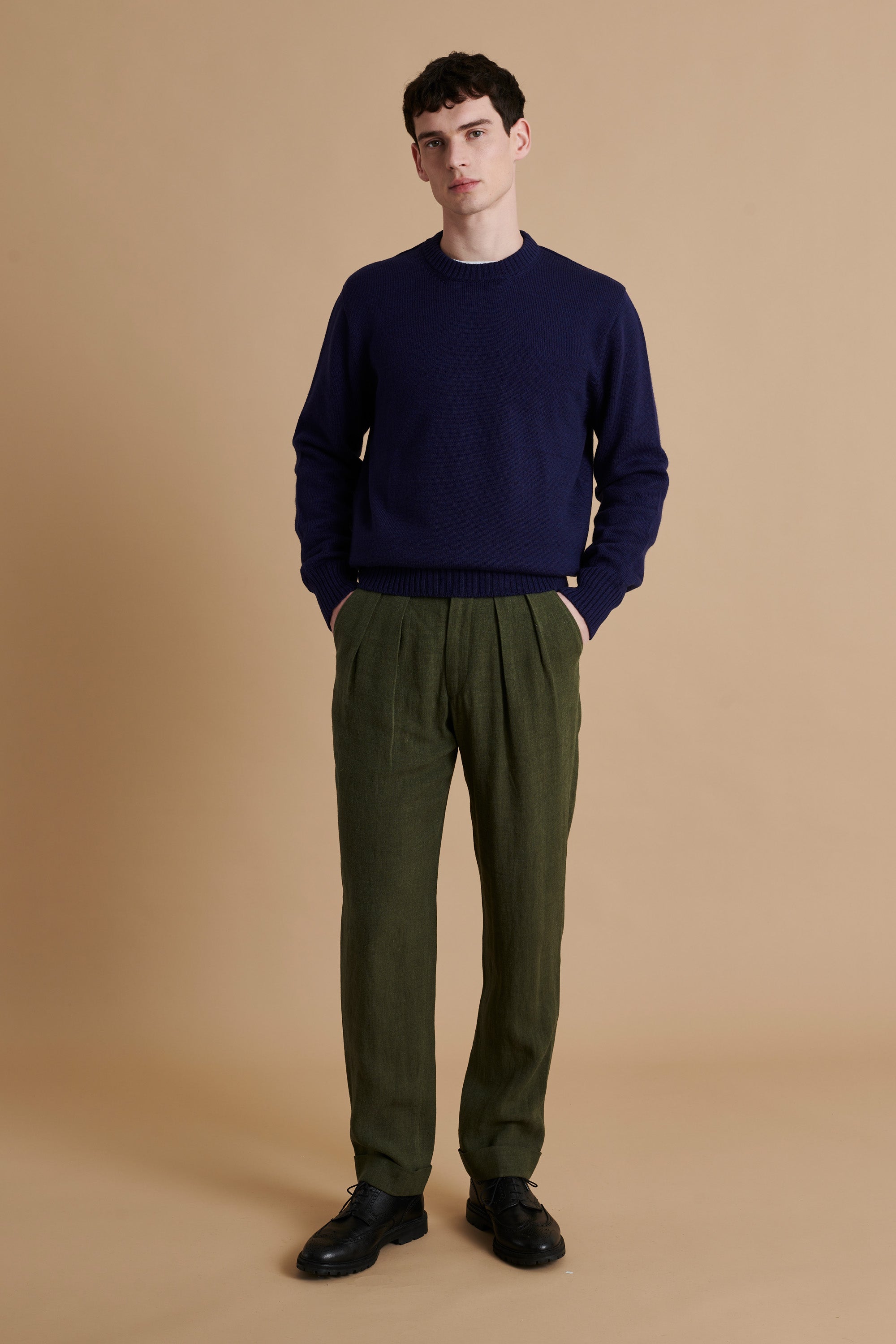 Linen Wool Double Pleated Trouser Hunter Green – Original Fibres