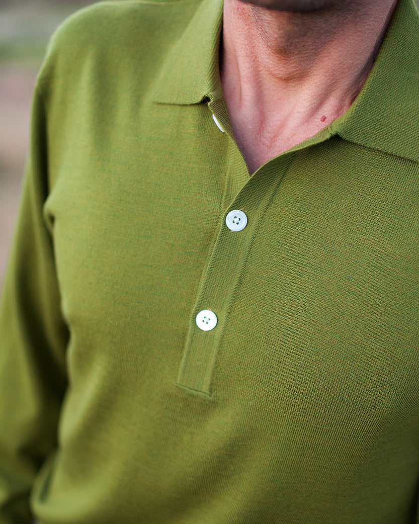 Merino Long Sleeve Polo Moss Green