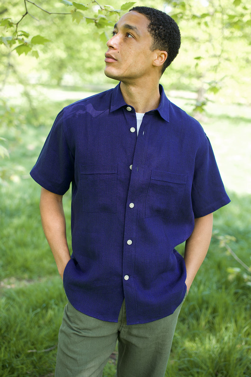 Short Sleeve Utility Shirt Navy Yarn-Dye