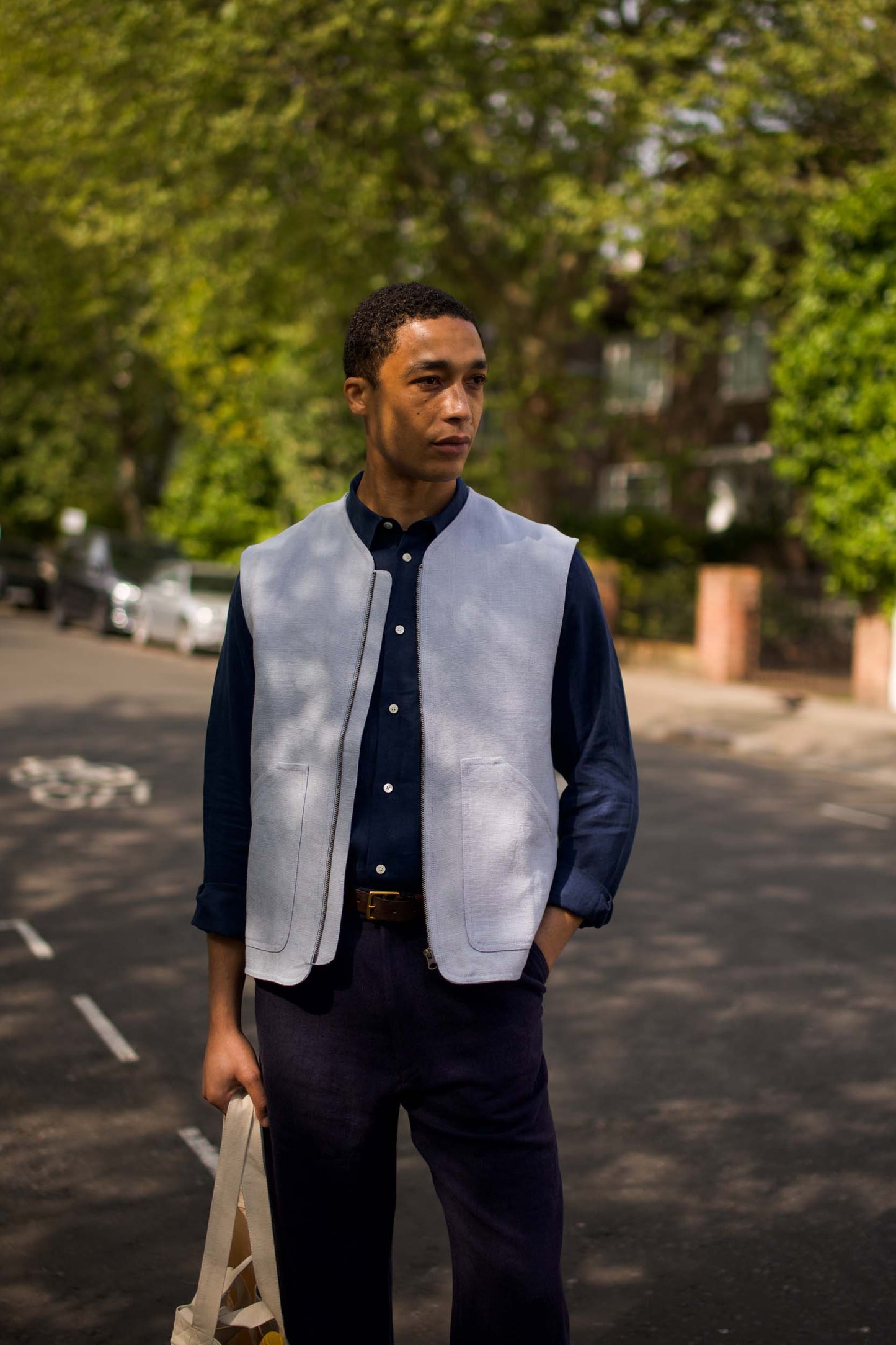 Midweight Linen Gilet Norse Blue