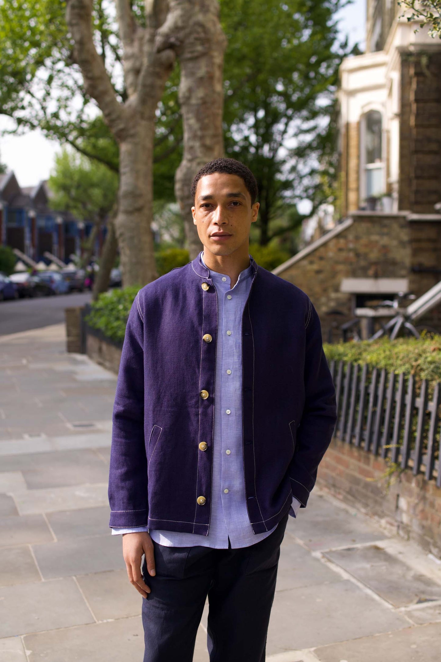 Midweight Linen Travel Jacket Night Blue
