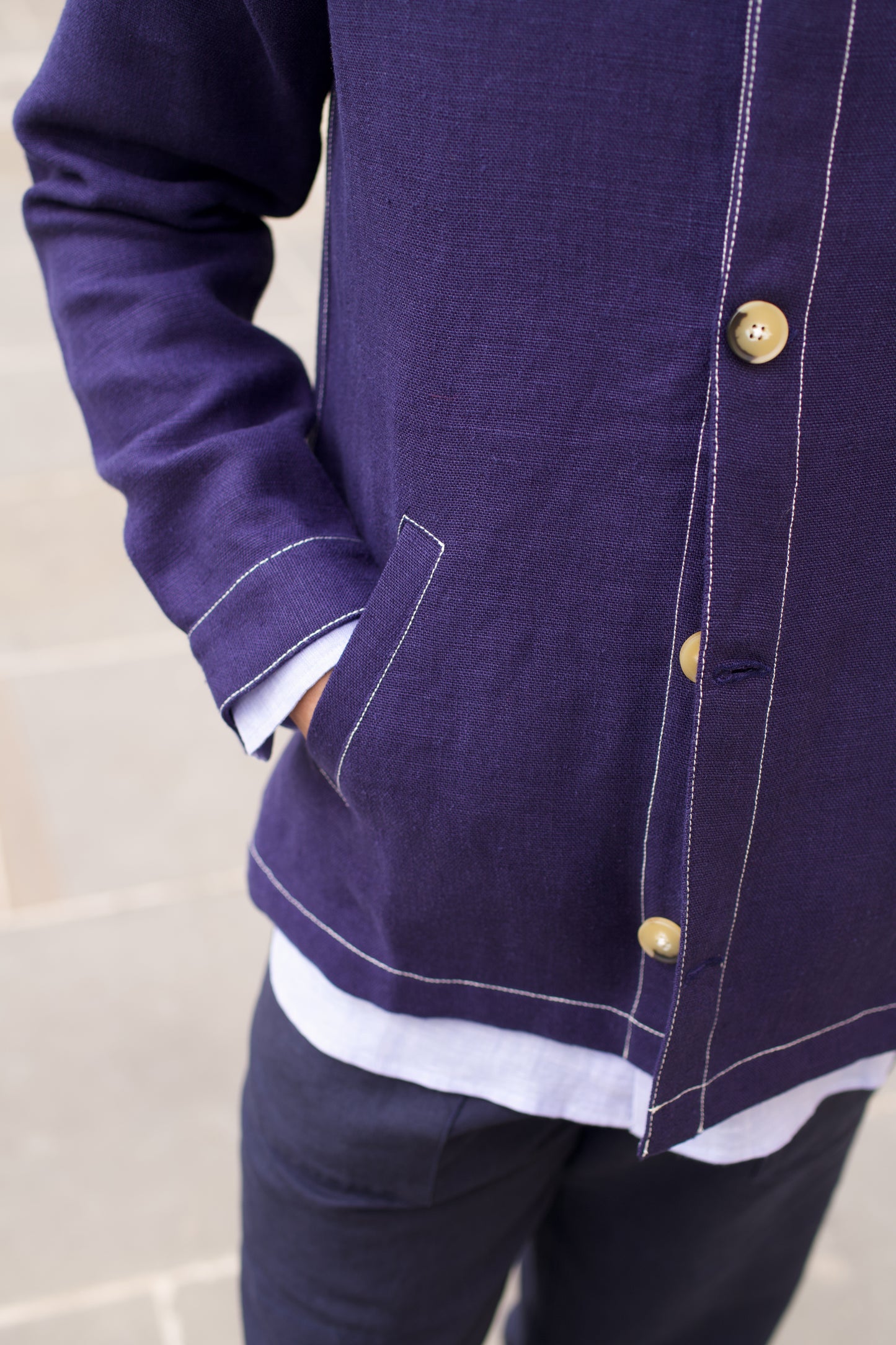 Midweight Linen Travel Jacket Night Blue