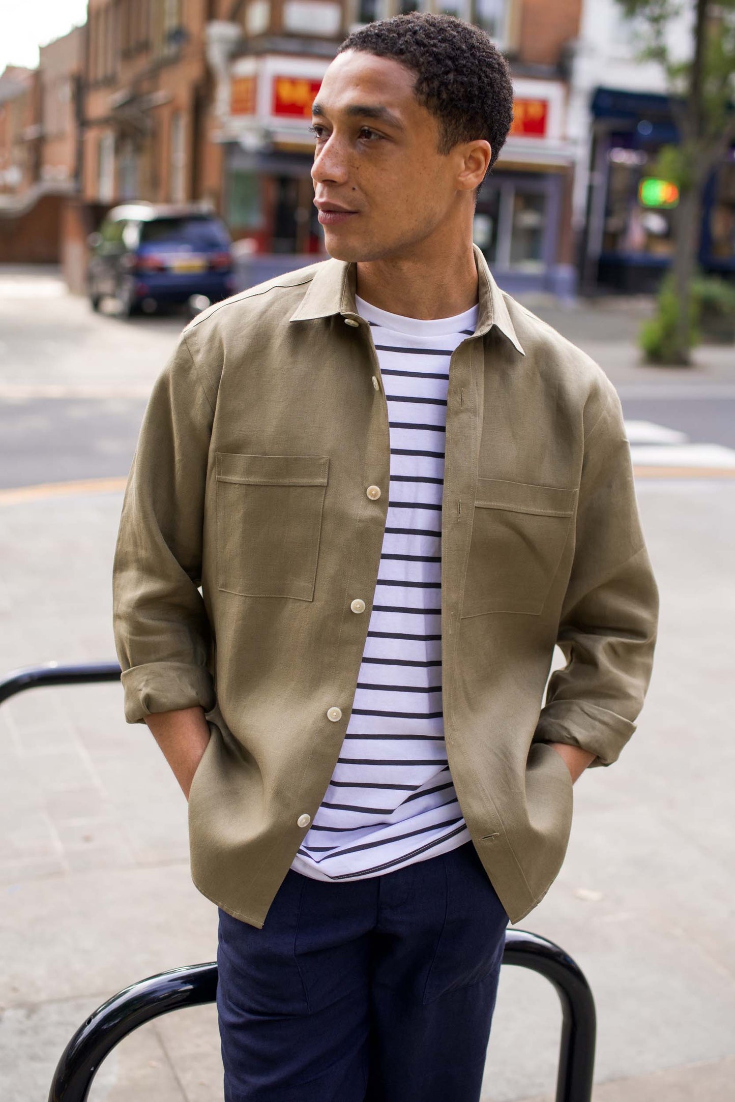 Long Sleeve Utility Overshirt Khaki
