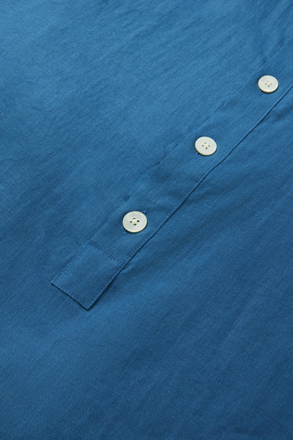 Medium Weight Linen Long Sleeve Smock Borage Blue