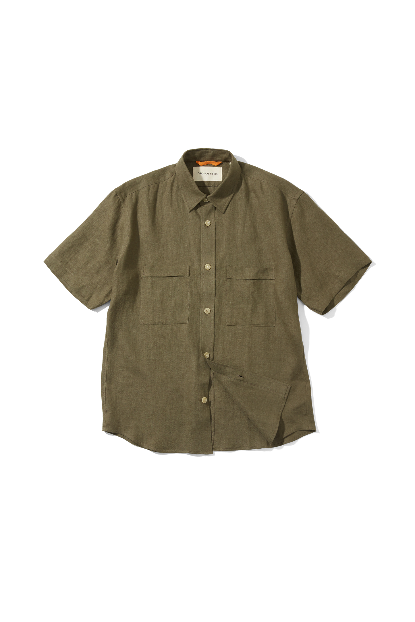 Heavy Linen Short Sleeve Utility Shirt Khaki