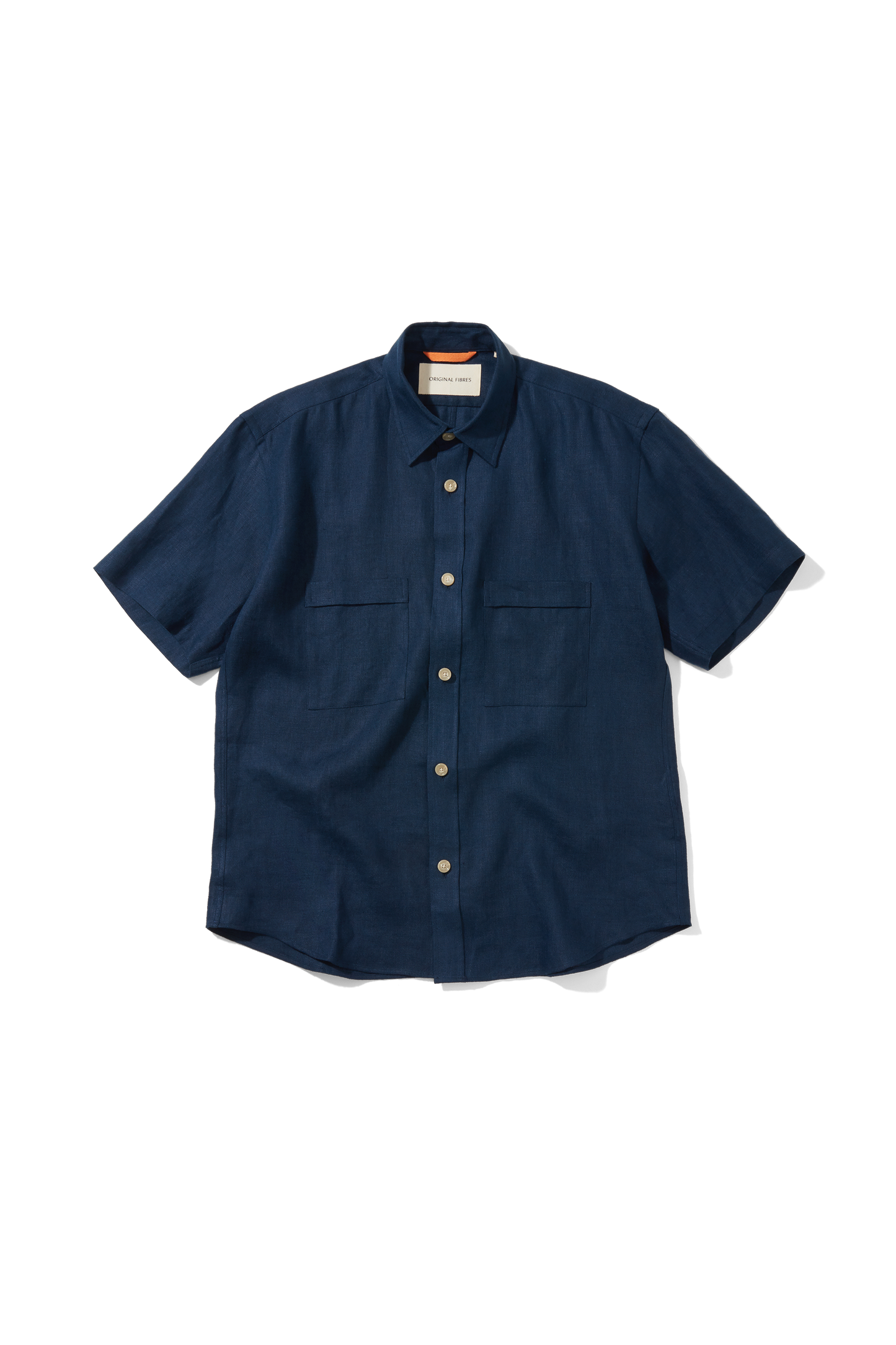 Heavy Linen Short Sleeve Utility Shirt Indigo