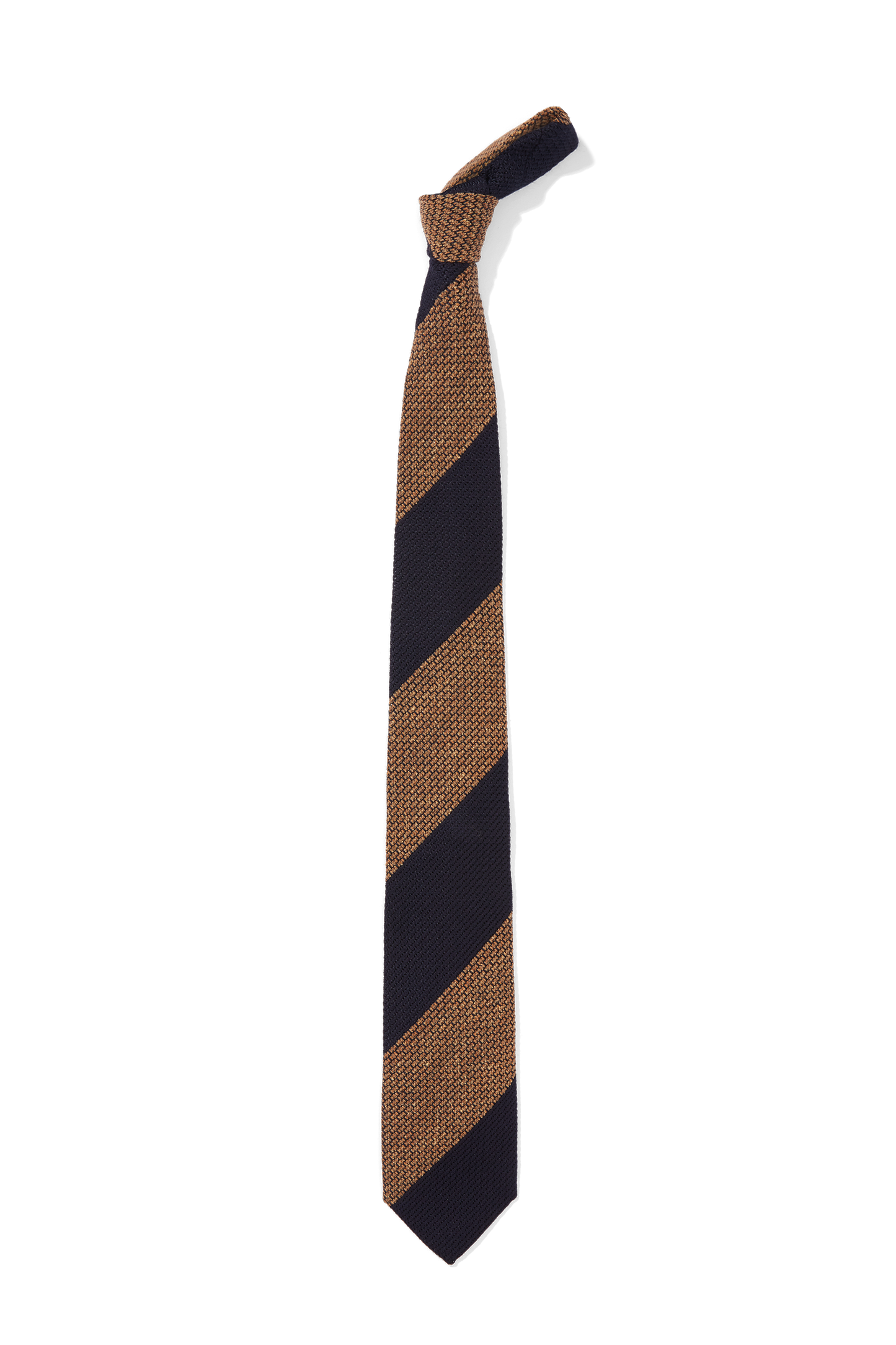Gold and Navy Stripe Silk and Wool Bourette Tie