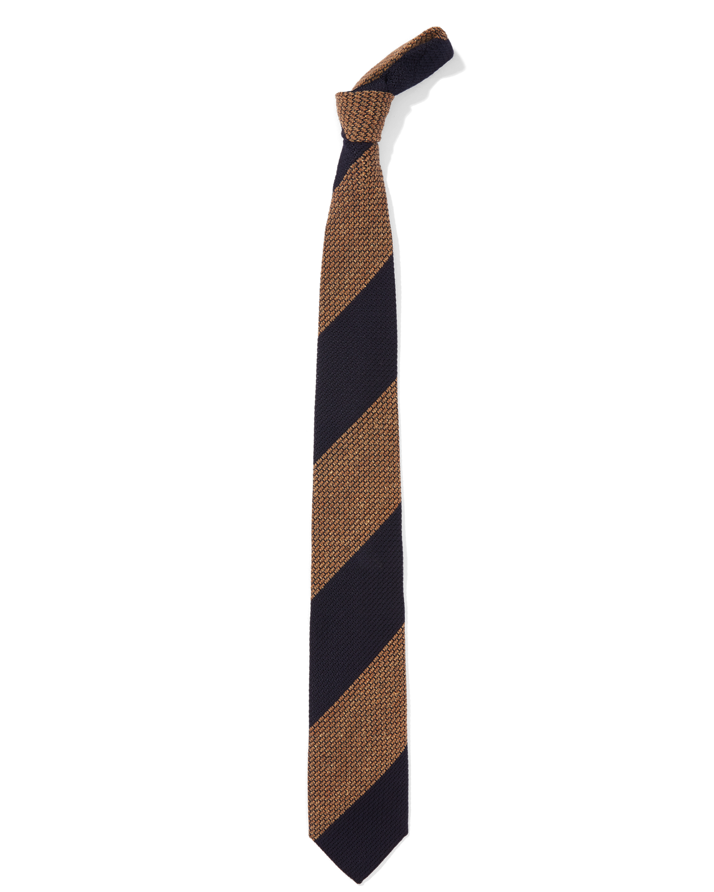 Gold and Navy Stripe Silk and Wool Bourette Tie