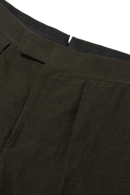 Laundered Linen Suit Trouser Dark Olive