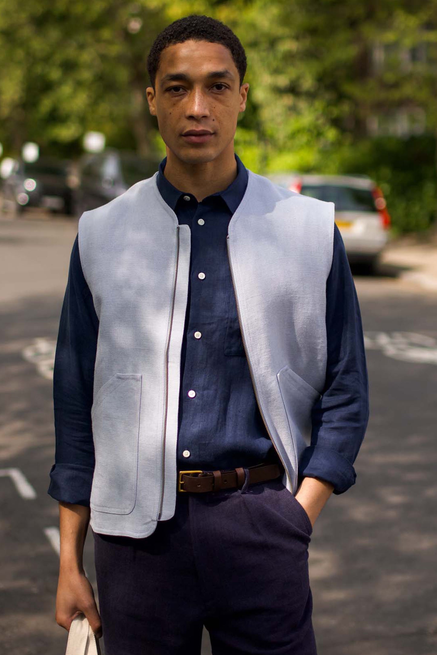 Midweight Linen Gilet Norse Blue