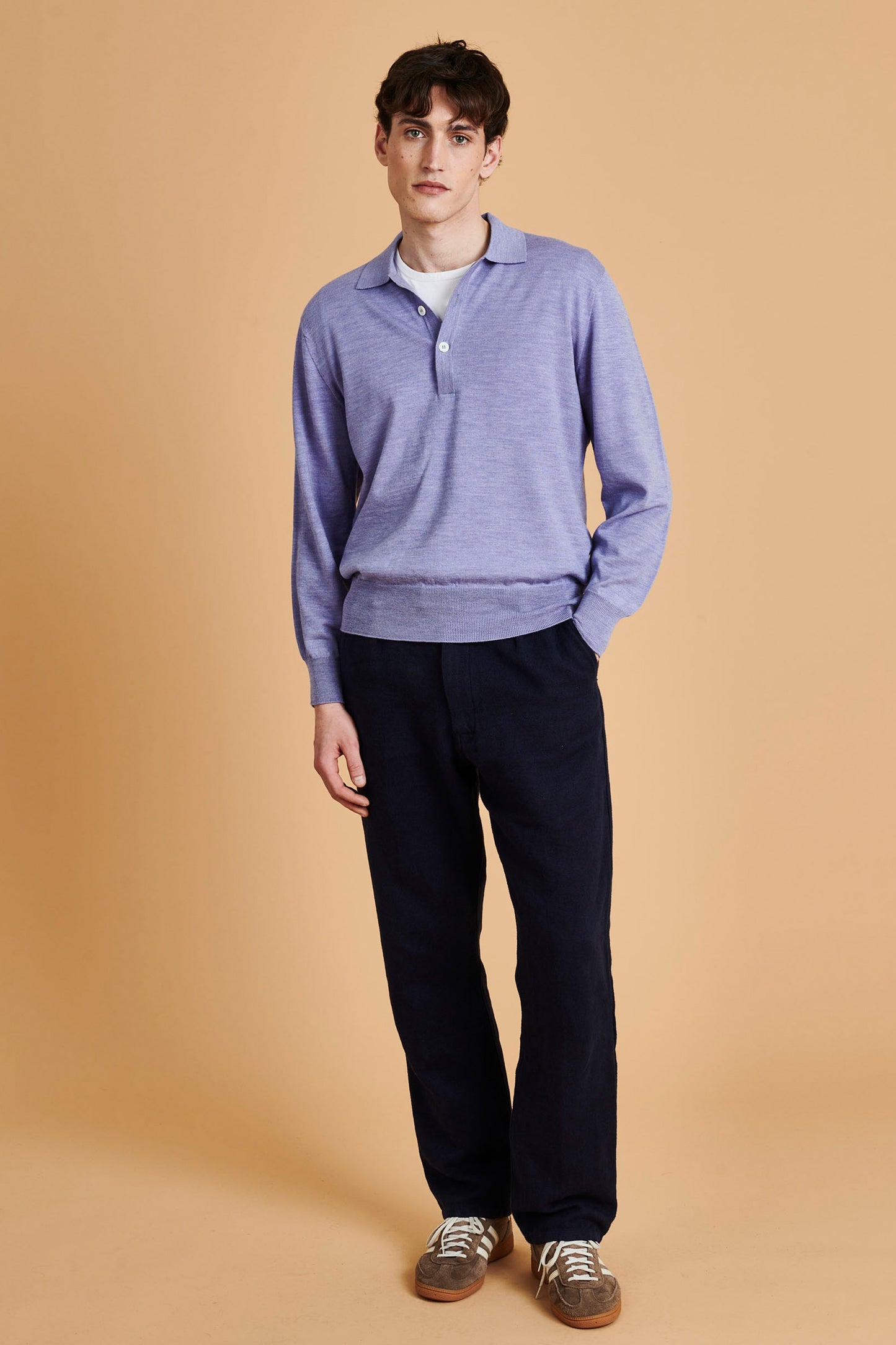 Merino Long Sleeve Polo Iris