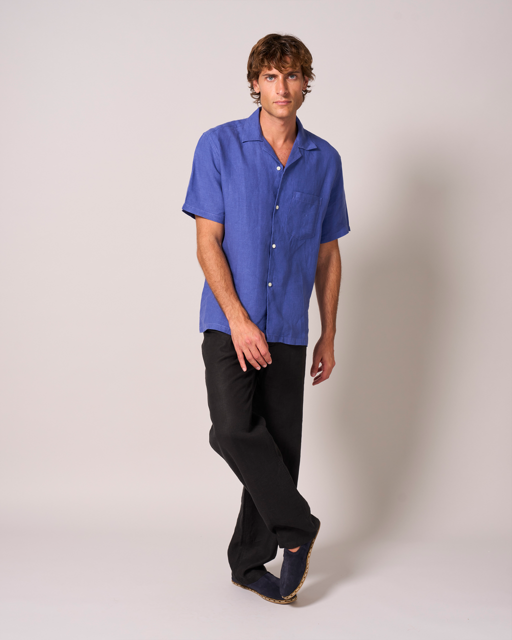 Linen Short Sleeve Cuban Klein Blue