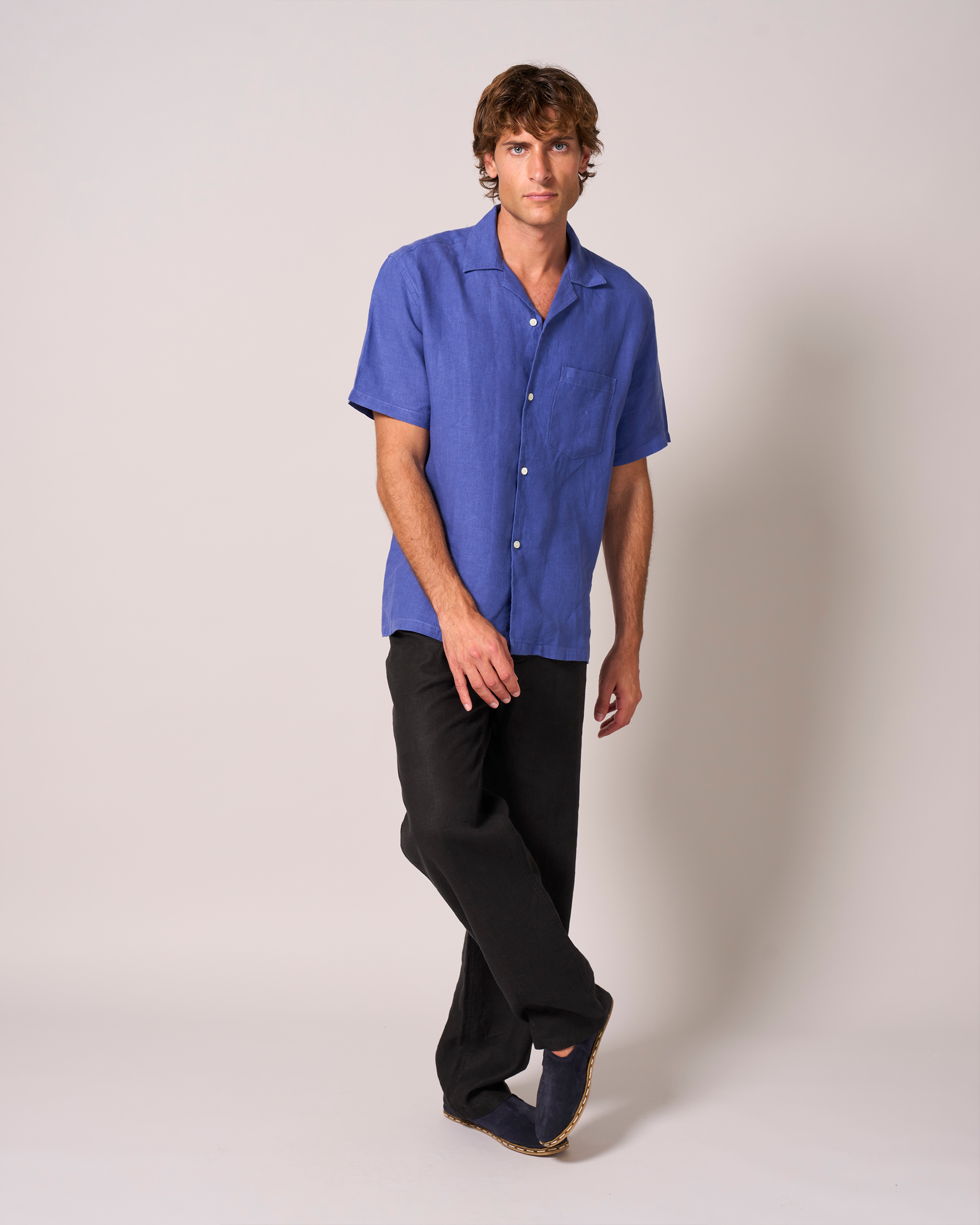 Linen Short Sleeve Cuban Klein Blue