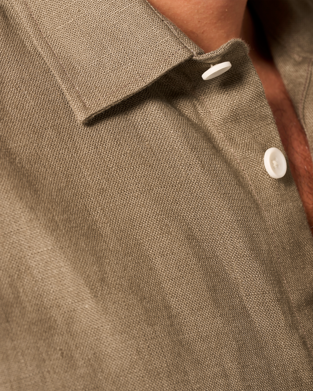 Heavy Linen Short Sleeve Utility Shirt Khaki