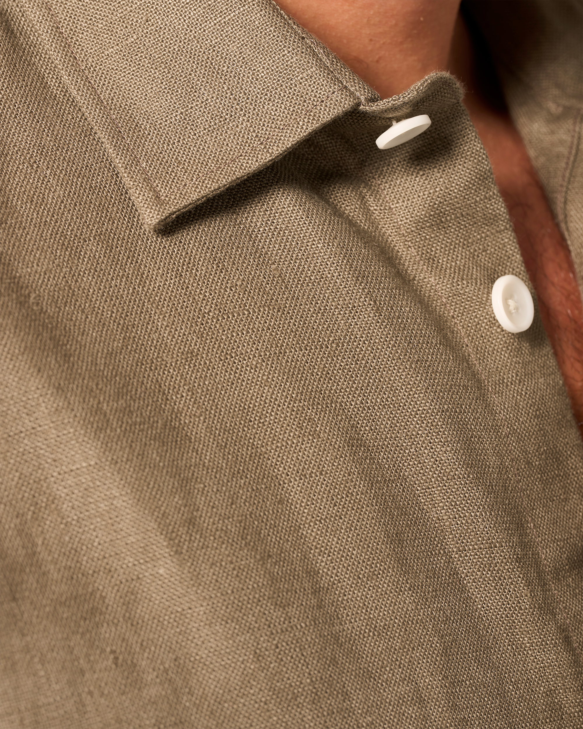 Heavy Linen Short Sleeve Utility Shirt Khaki
