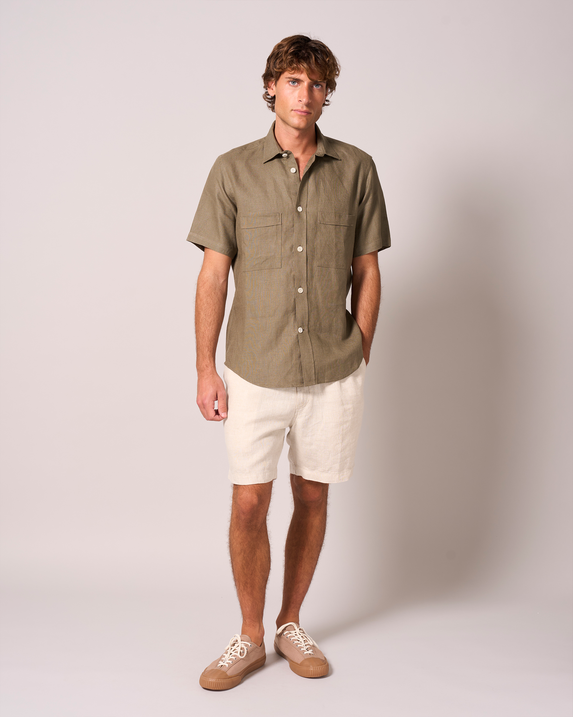 Linen Single Pleated Shorts Oatmeal