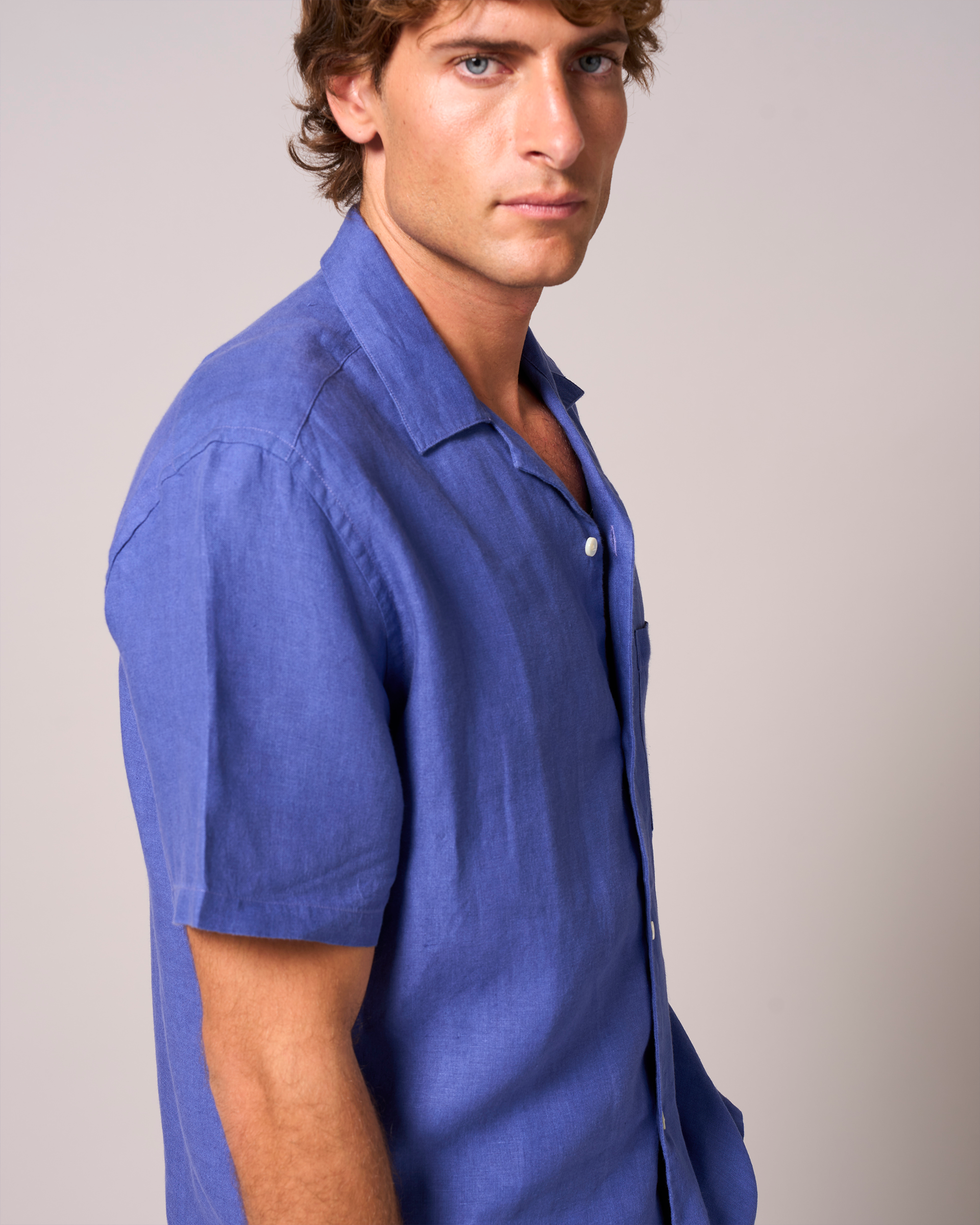 Linen Short Sleeve Cuban Klein Blue