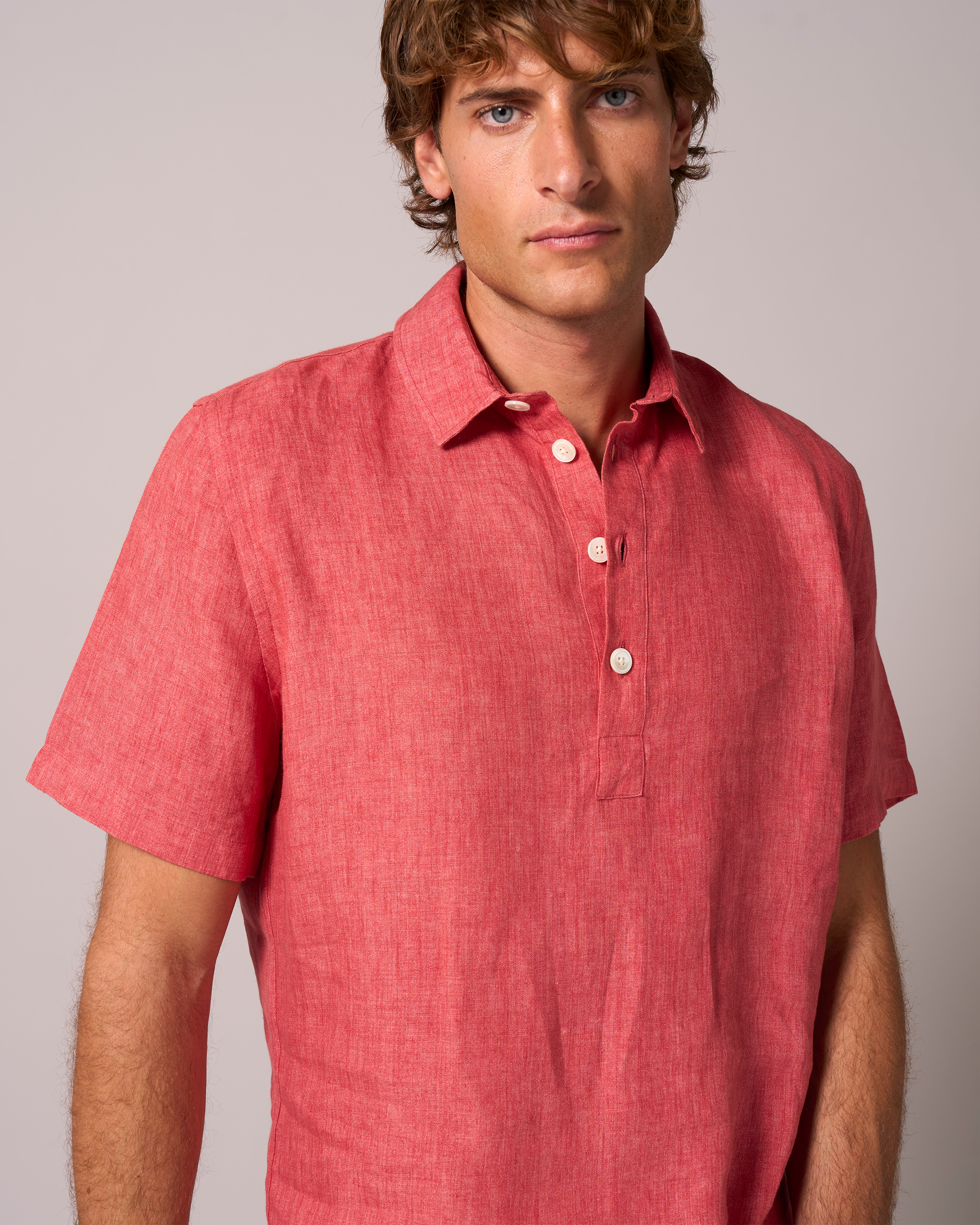 Linen Short Sleeve Smock Crimson Delave