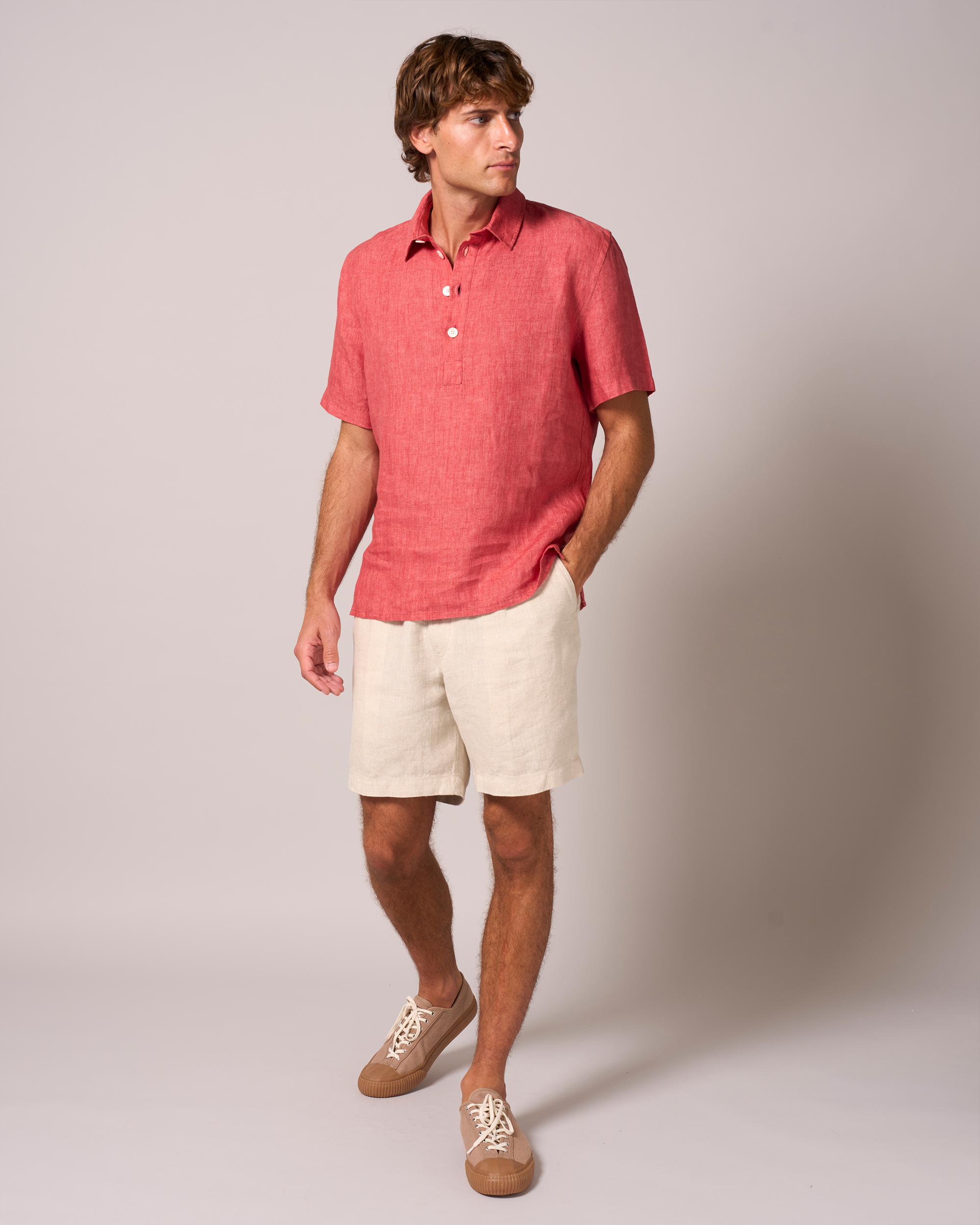 Linen Short Sleeve Smock Crimson Delave