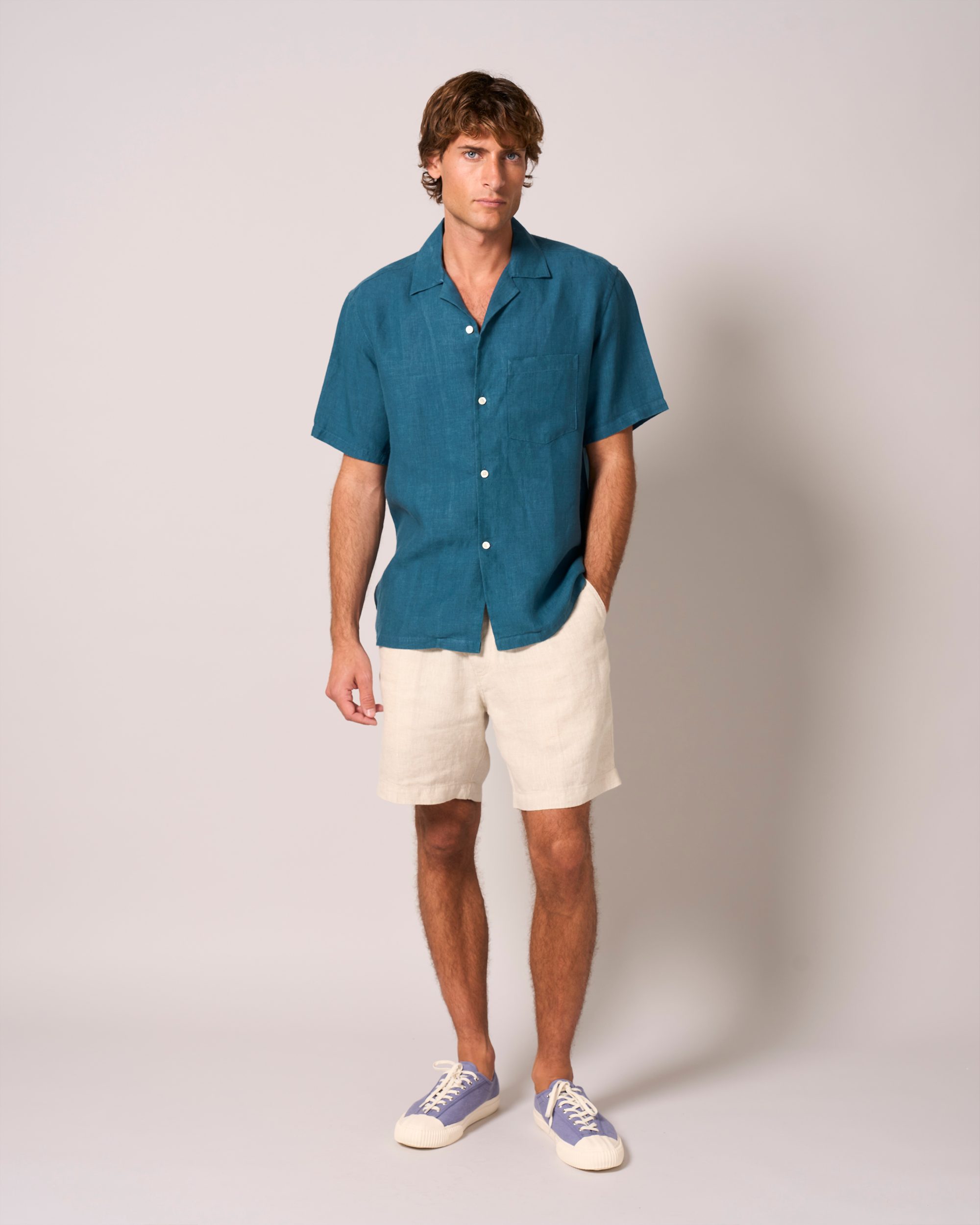 Linen Short Sleeve Cuban Shirt Petrol