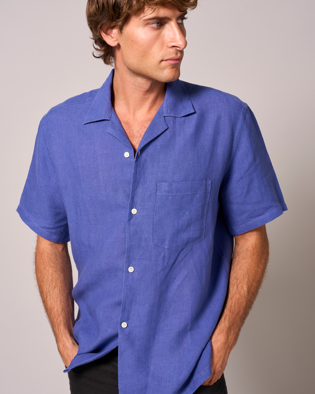 Linen Short Sleeve Cuban Klein Blue