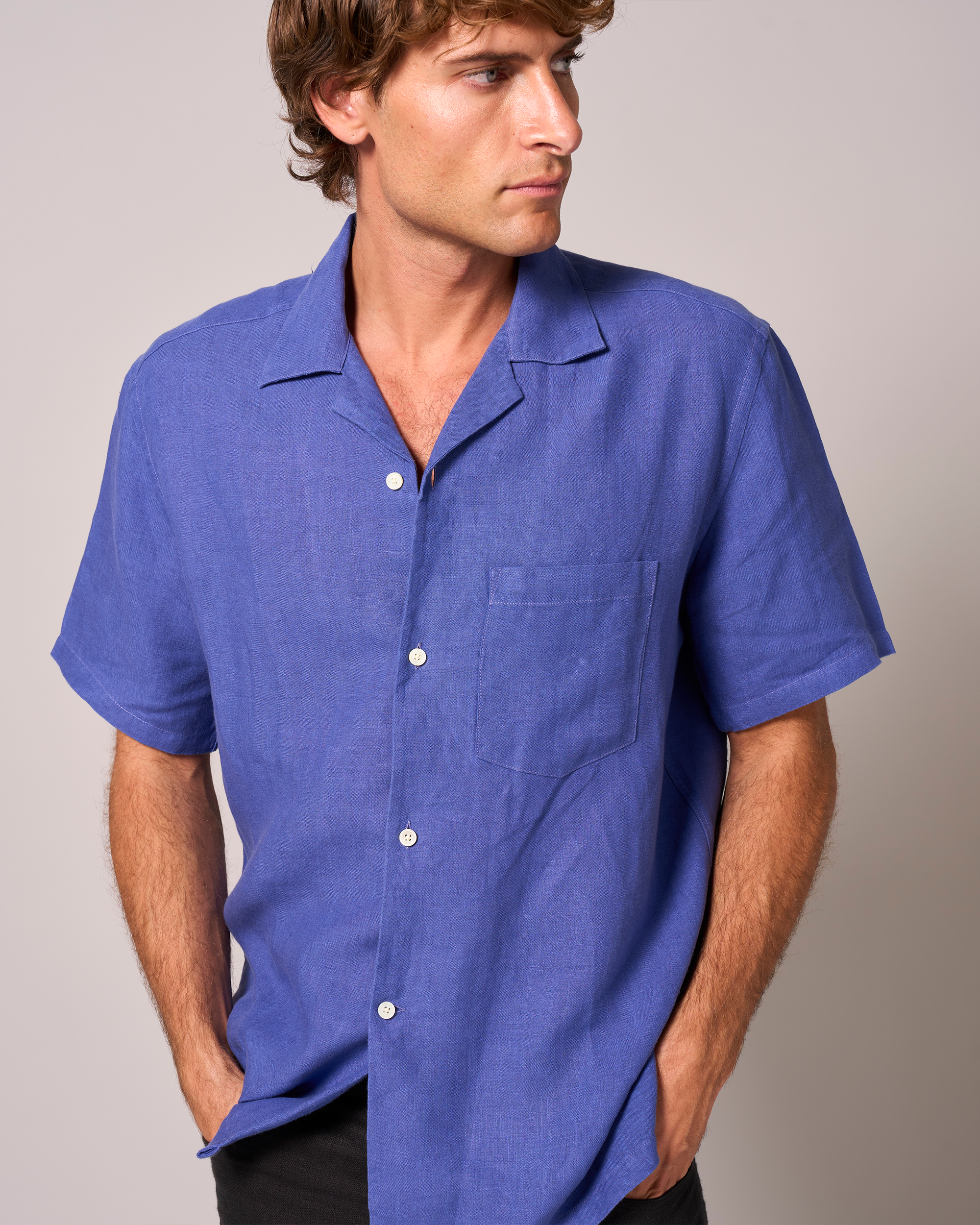 Linen Short Sleeve Cuban Klein Blue