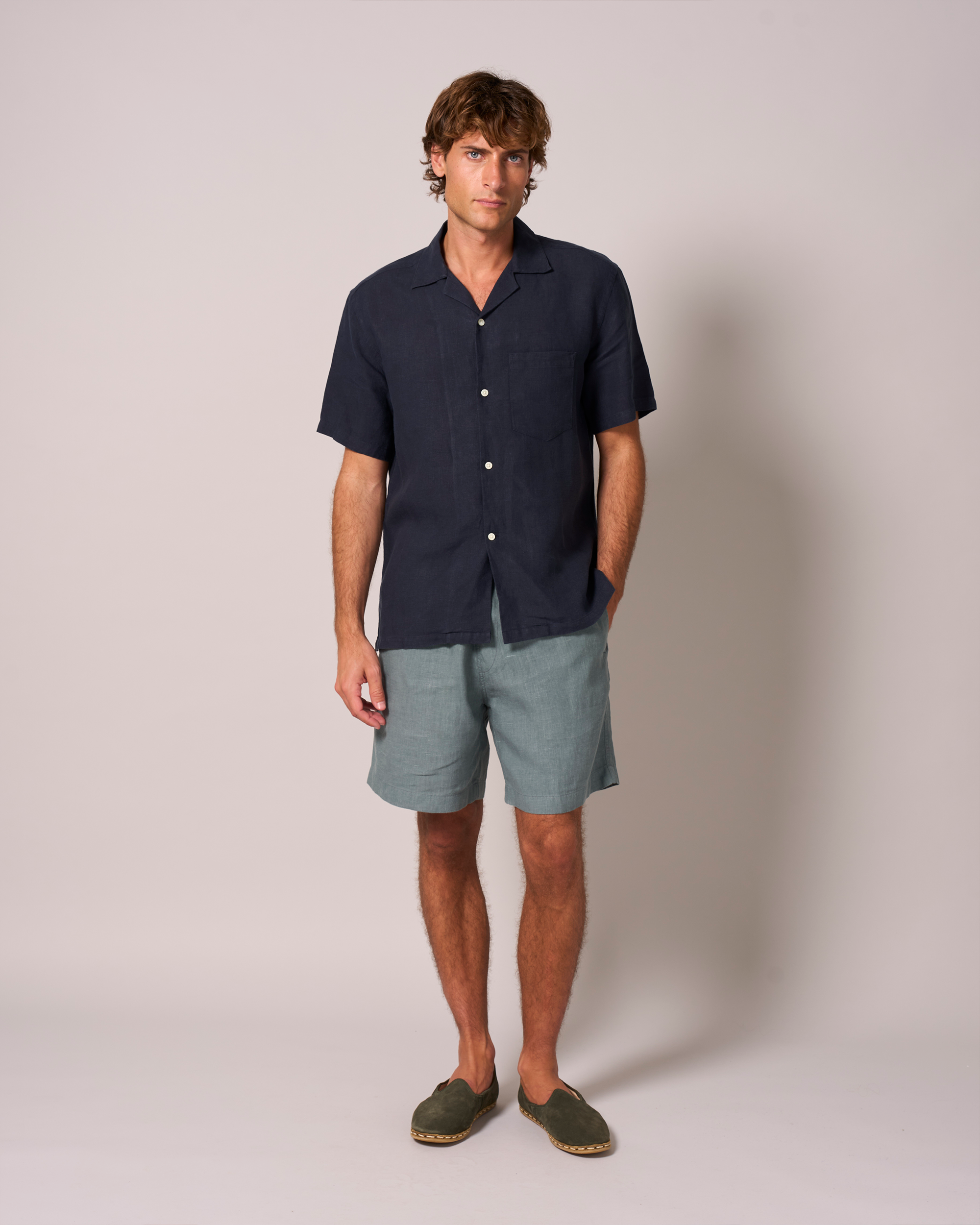 Linen Short Sleeve Cuban Soft Navy