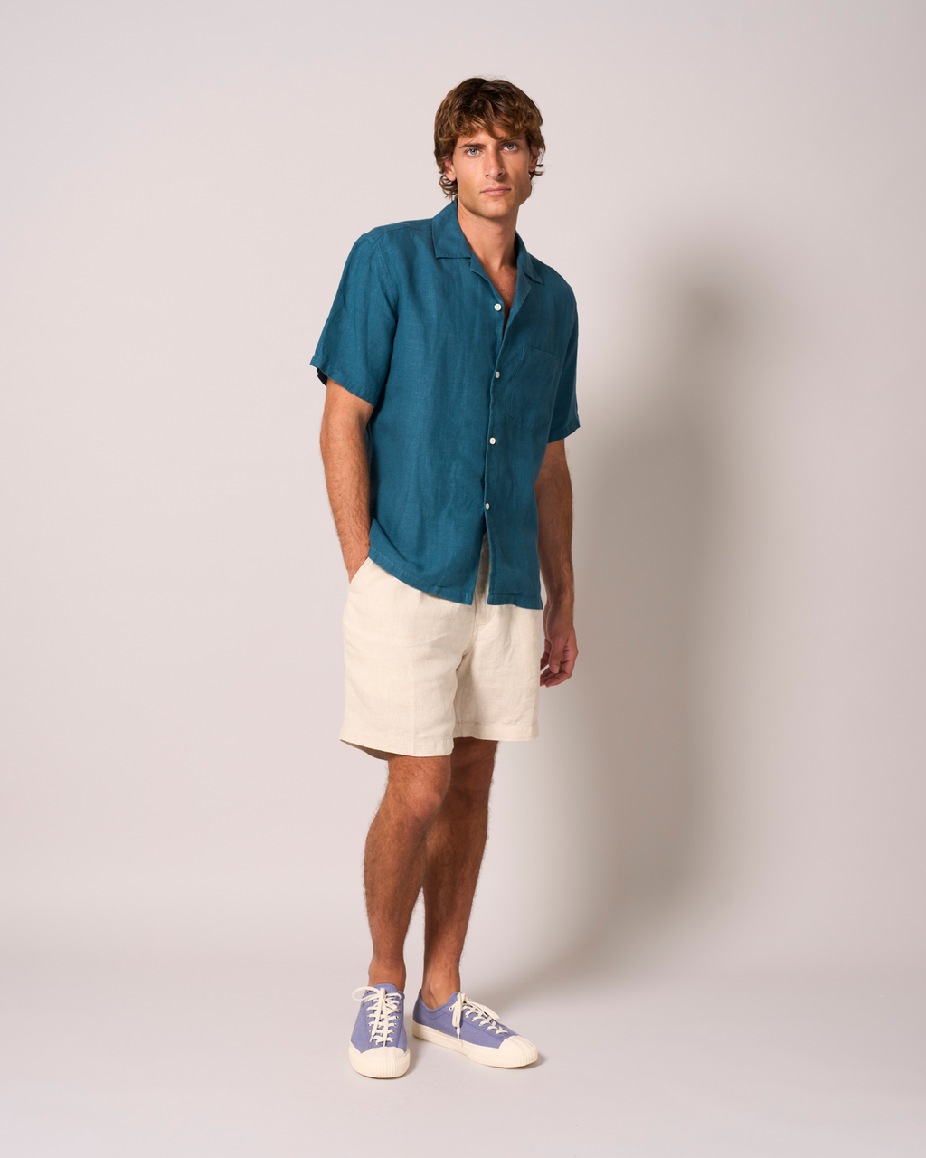 Linen Short Sleeve Cuban Shirt Petrol