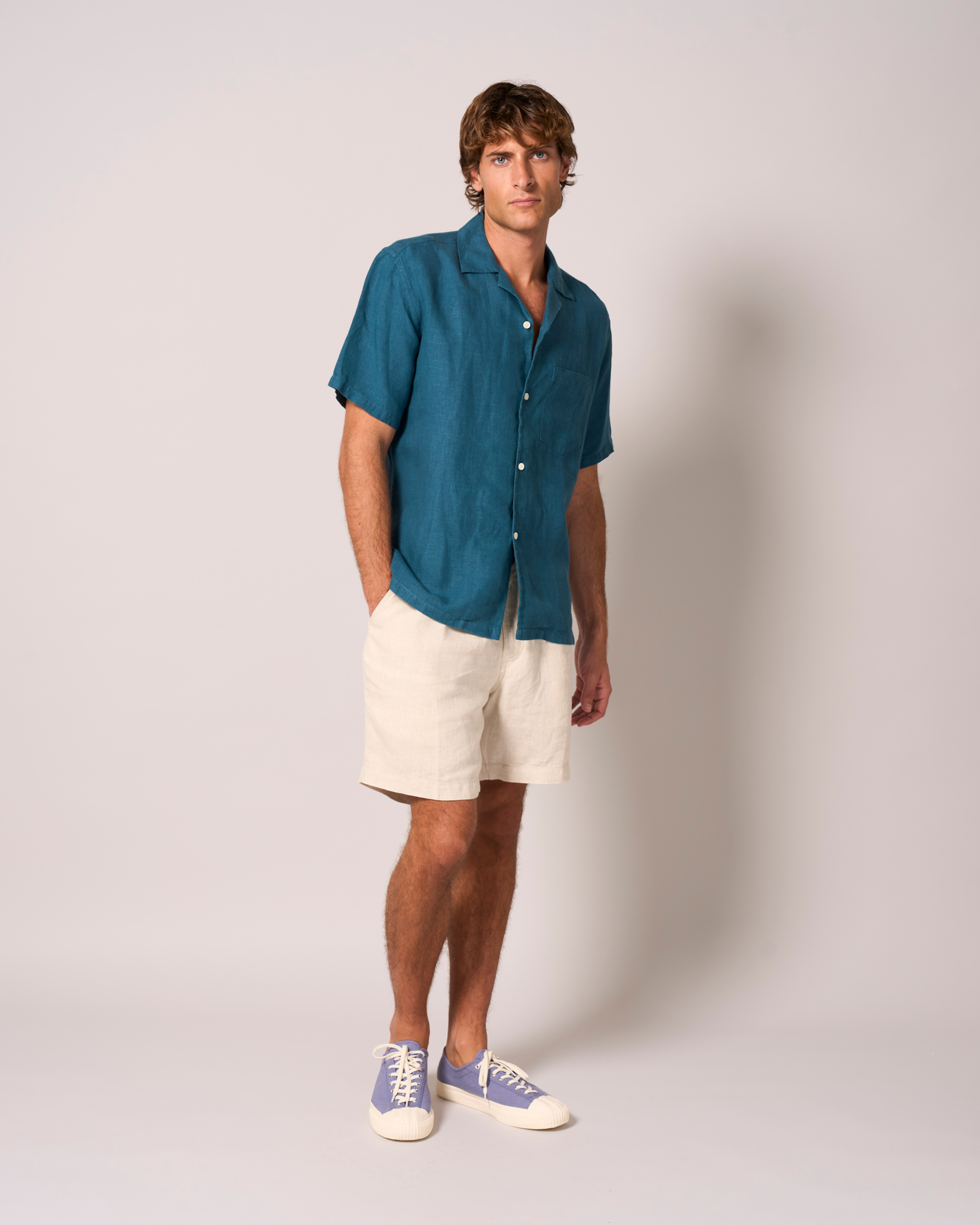 Linen Short Sleeve Cuban Shirt Petrol