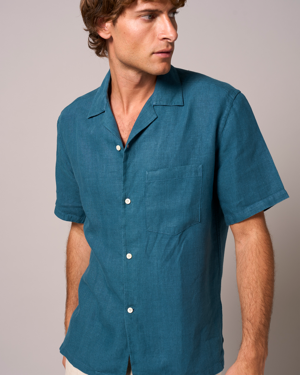 Linen Short Sleeve Cuban Shirt Petrol