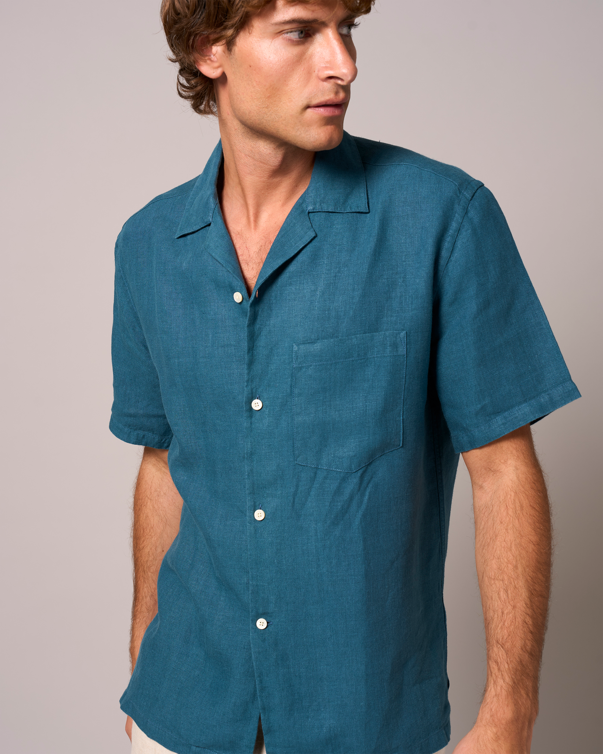Linen Short Sleeve Cuban Shirt Petrol