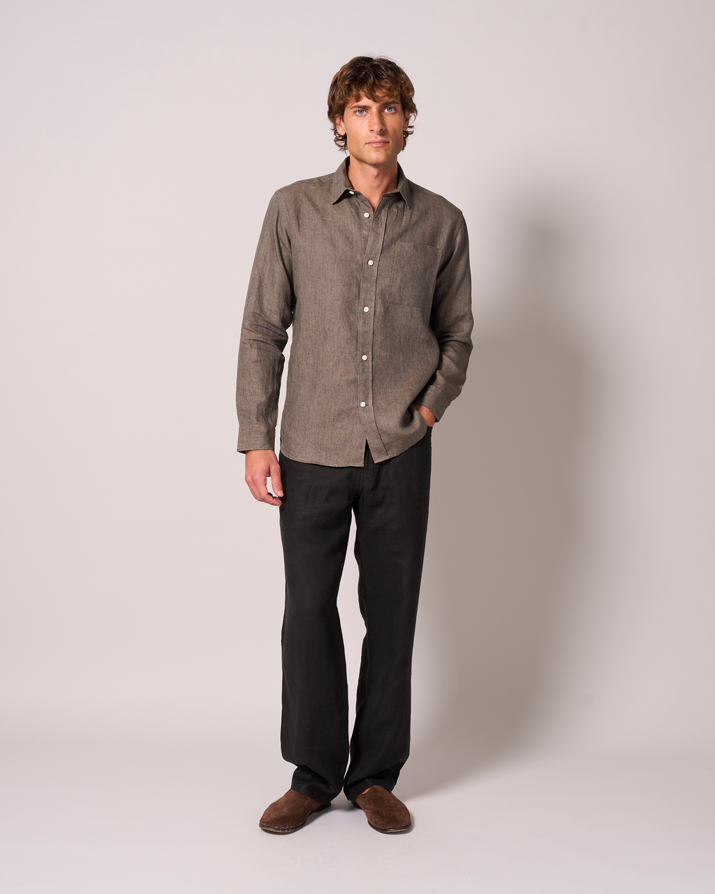 Linen Signature Shirt Taupe