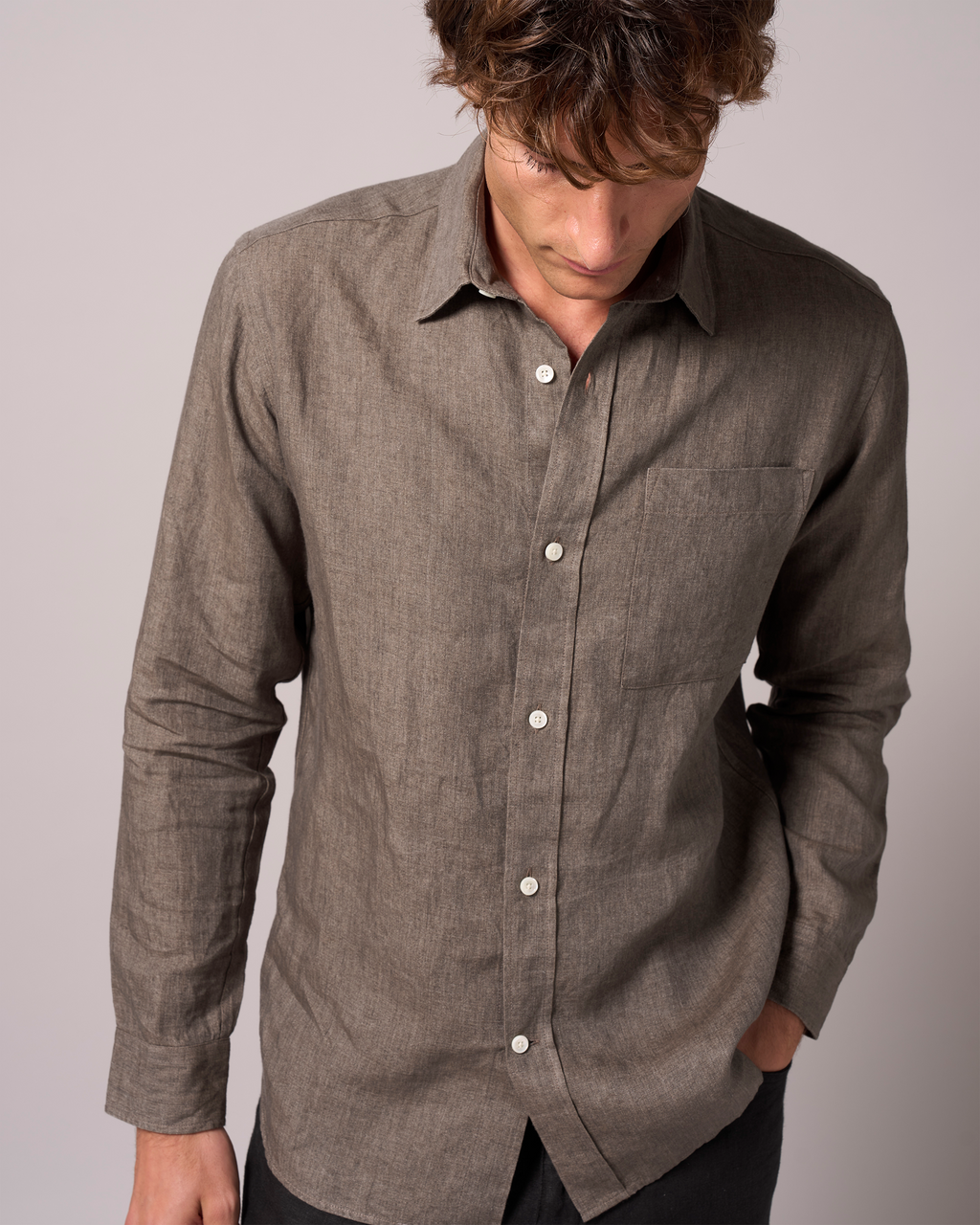 Linen Signature Shirt Taupe