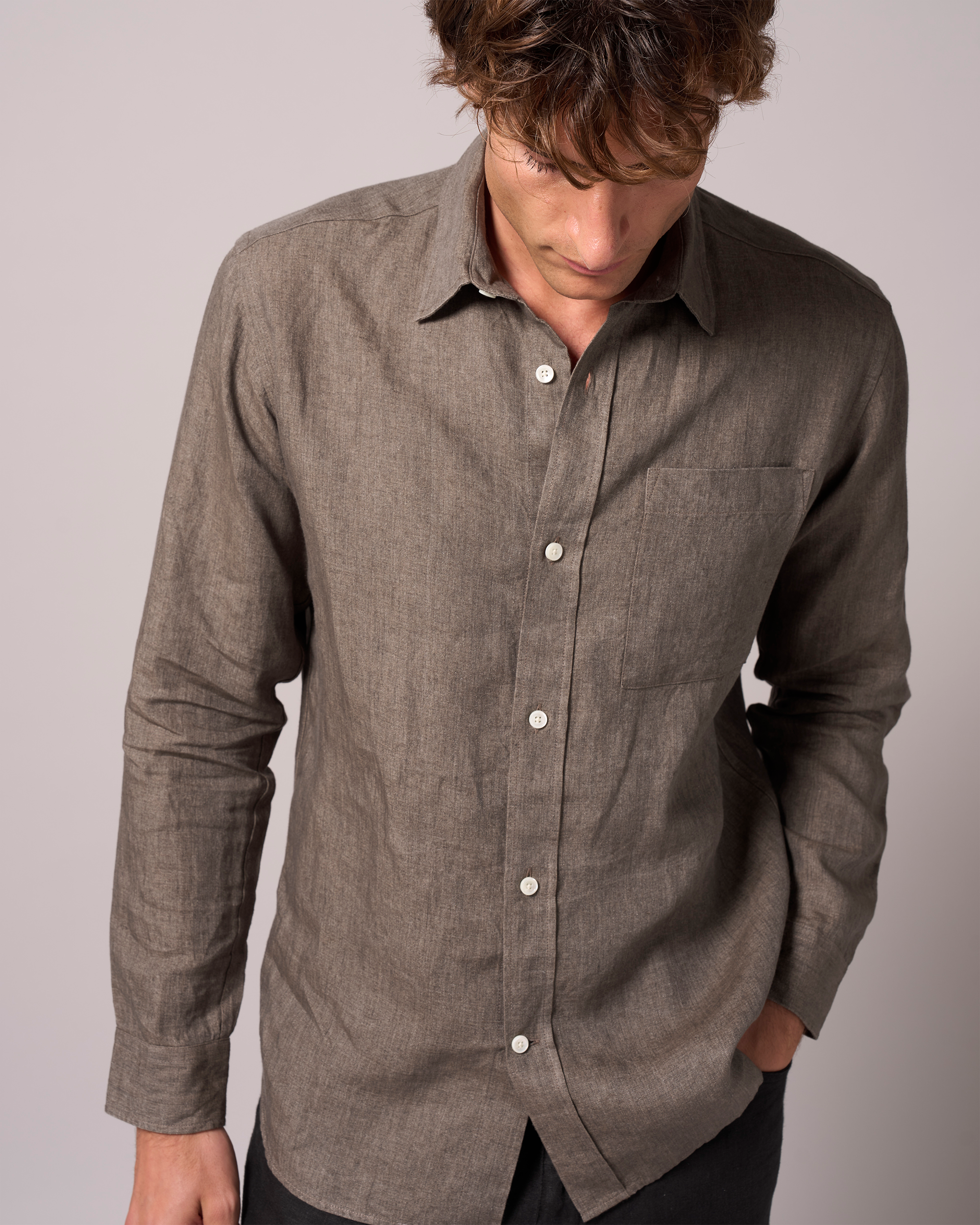 Linen Signature Shirt Taupe