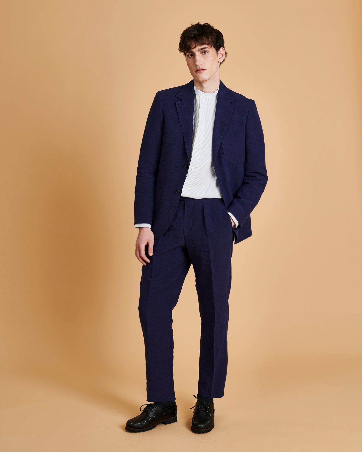 Laundered Linen Suit Jacket Indigo Navy