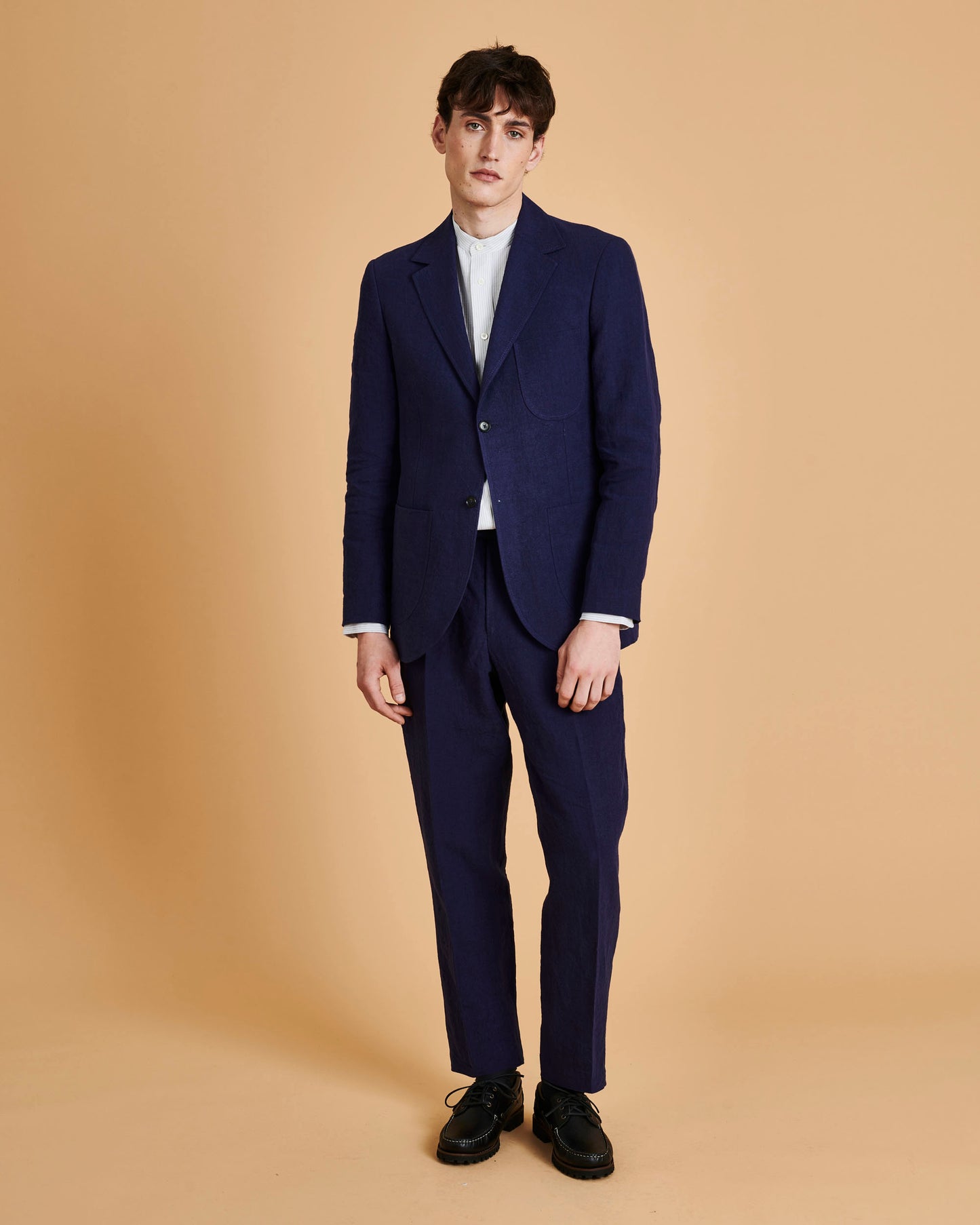 Laundered Linen Suit Jacket Indigo Navy