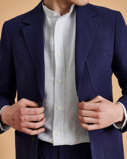 Laundered Linen Suit Jacket Indigo Navy