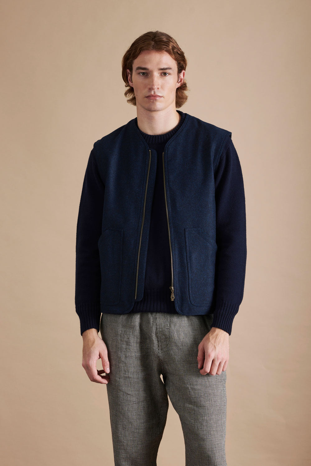 Heavy Merino Twill Gilet Blue Black