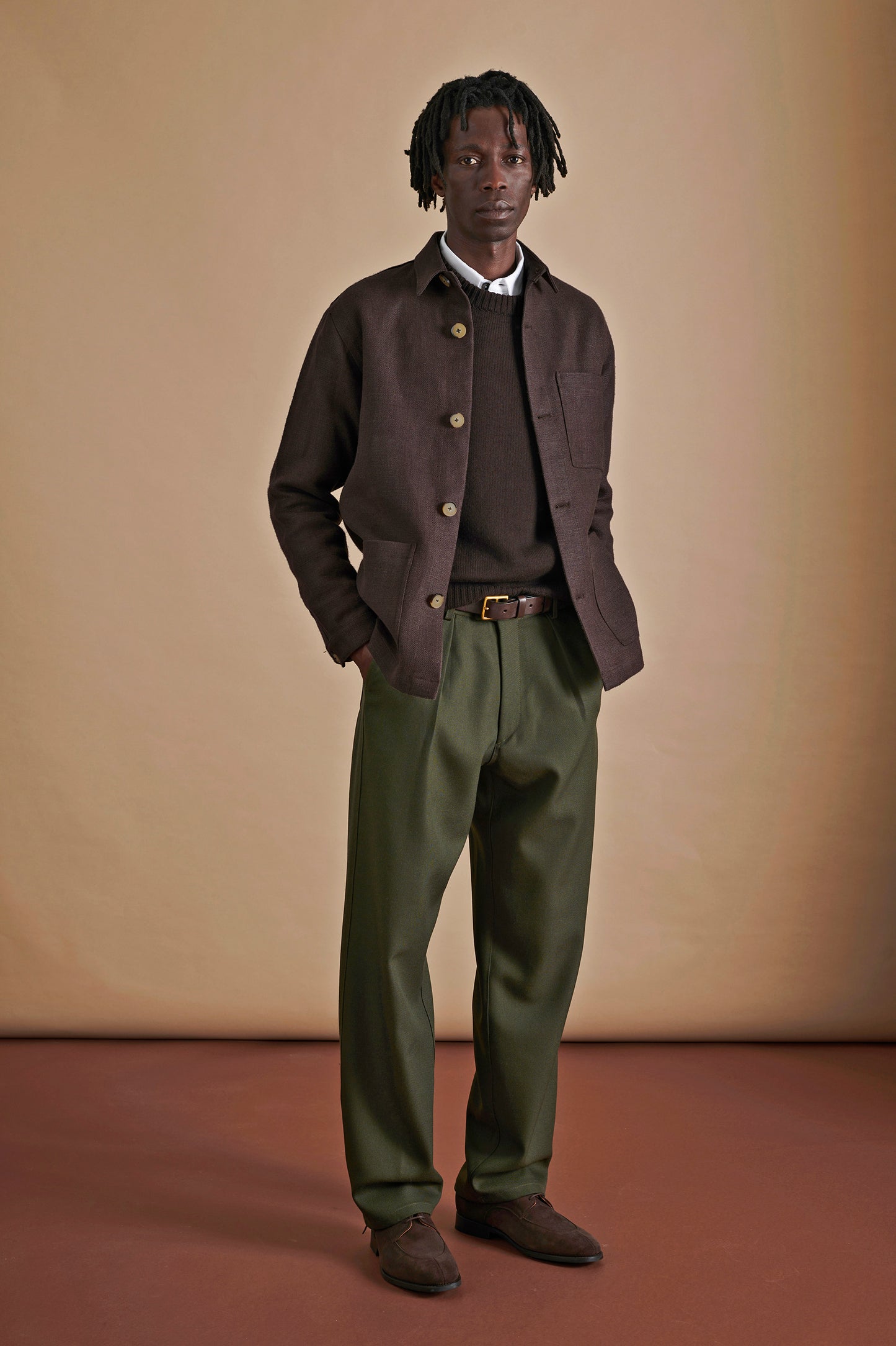 Heavy Linen Railway Jacket Cafe Noir