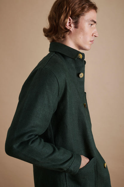 Heavy Linen Railway Jacket Forest Green