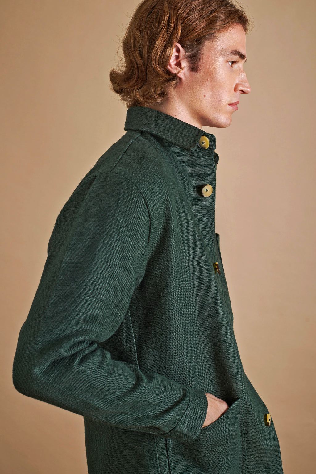 Heavy Linen Railway Jacket Forest Green